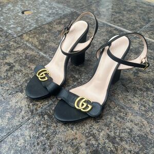 Gucci Black Heels with Gold Logo